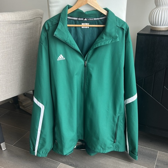 Adidas Full Zipper Green with White Stripe Windbreaker 90’S Vintage Men Size 3XL - Picture 6 of 17